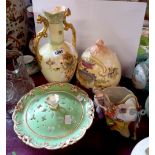A quantity of ceramics including Crown Devon hanging jardinière, etc. - various condition