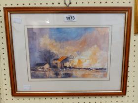 G. Beckerleg: a framed acrylic painting on canvas laid down entitled 'Waterside Blaze' - signed