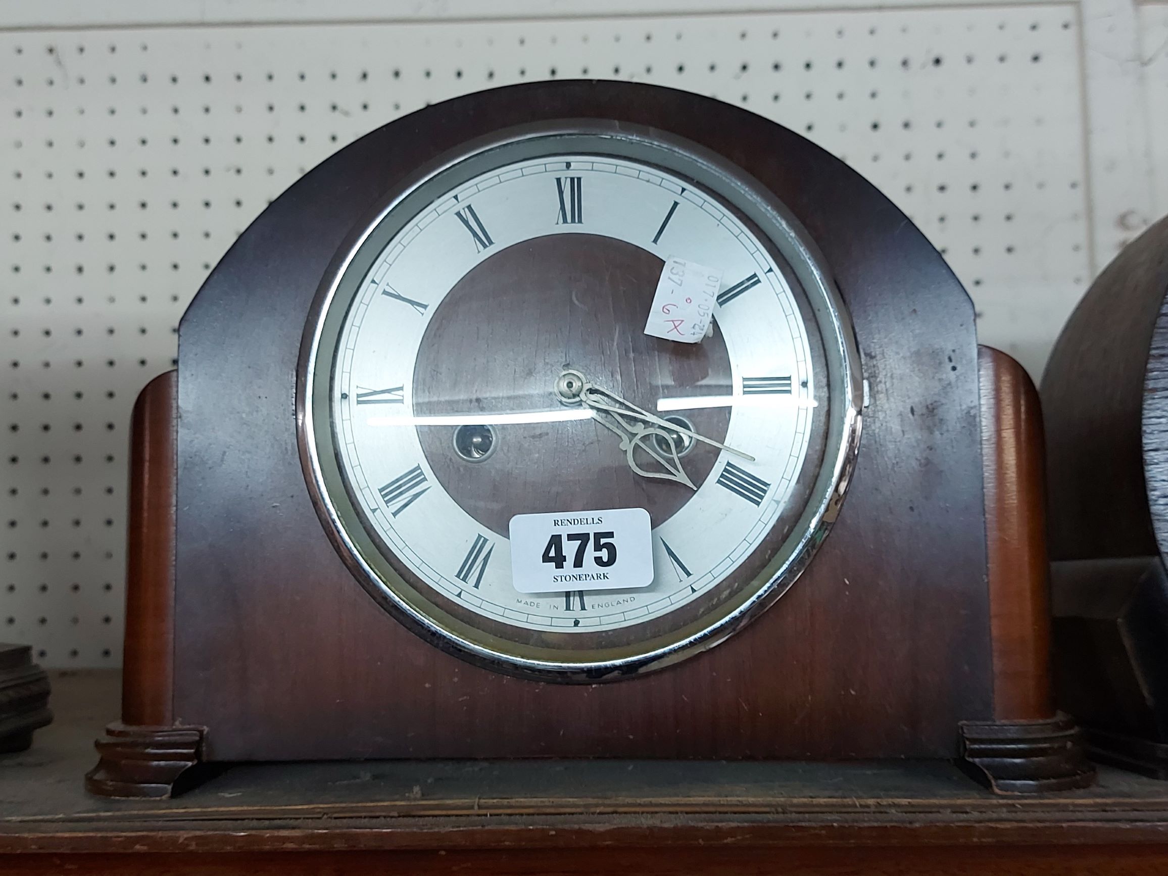A vintage Smiths polished walnut cased mantel clock with eight day gong striking movement - closures