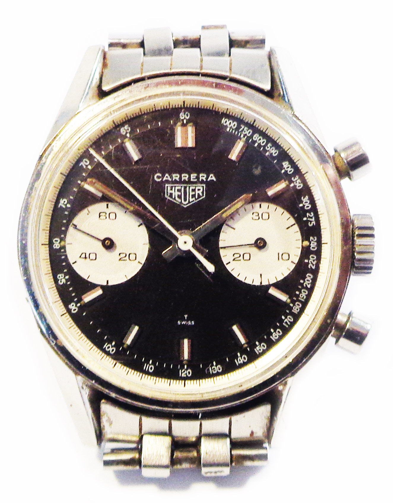 A late 1960's Heuer Carrera 'Reverse Panda' gentleman's steel cased chronograph wristwatch with