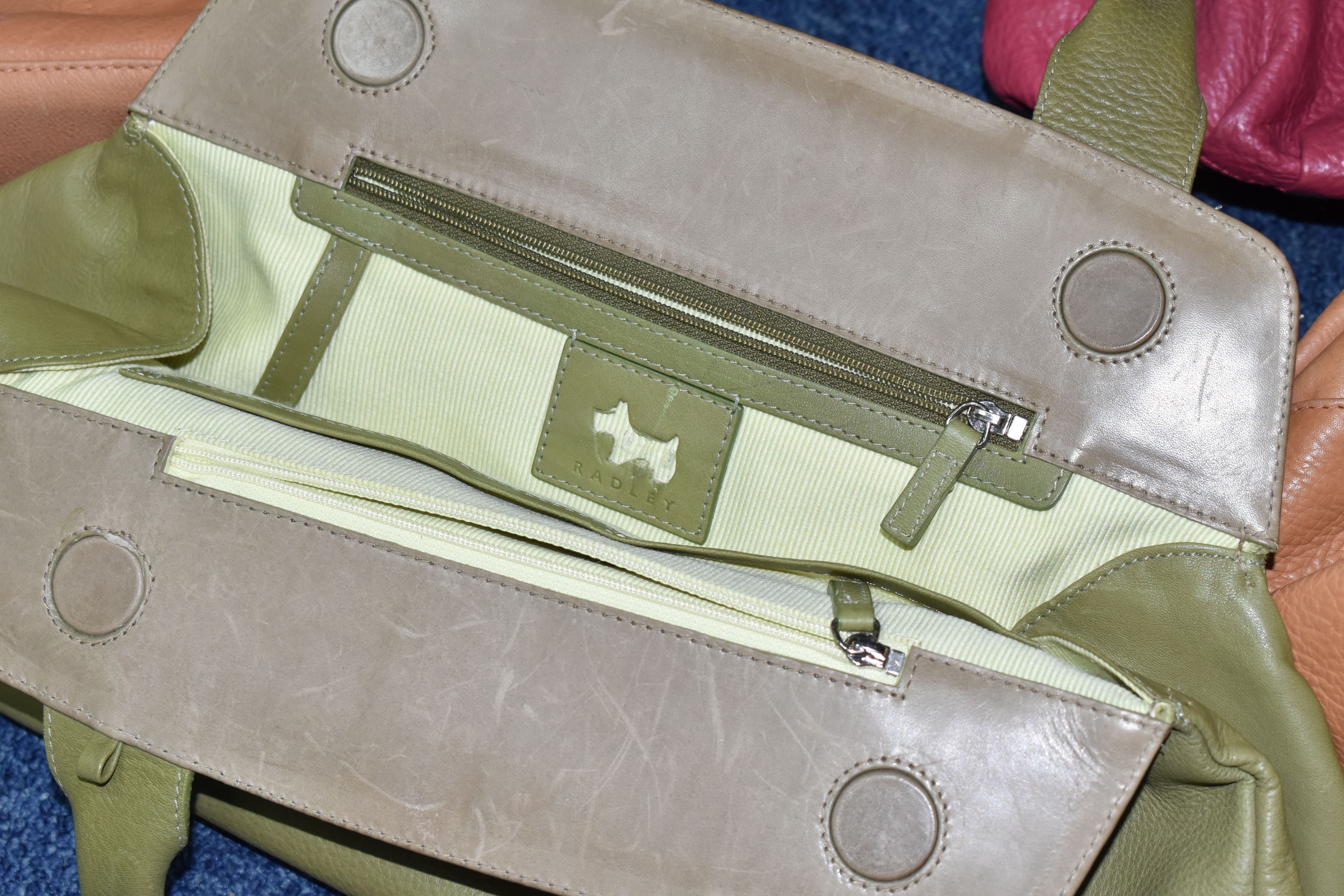 TWO TAN COLOURED RADLEY HANDBAGS, approximate widths 26cm and 36cm, together with a brown shoulder - Image 9 of 14