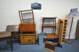 A SELECTION OF OCCASIONAL FURNITURE, to include a 20th century oak bureau, the fall front door