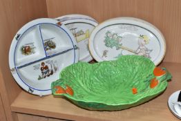 THREE NURSERY PLATES AND A SALAD WARE BOWL, comprising two Shelley Mabel Lucie Atwell baby's
