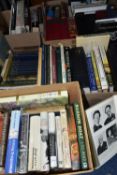 FIVE BOXES OF BOOKS containing approximately eighty-five miscellaneous titles in hardback and