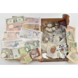 A FILE CASE CONTAINING COINS AND BANKNOTES, to include a Crown coin George III High Grade VF/EF 1819