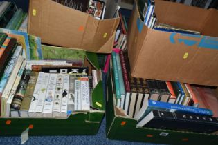 SIX BOXES OF GENERAL KNOWLEDGE BOOKS ETC, subjects include steam locomotive history, Collins Field