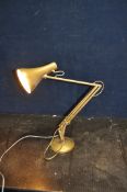A HERBERT TERRY AND SONS ANGLEPOISE LAMP overpainted in gold (PAT fail due to uninsulated plug but