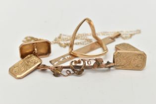A SMALL ASSORTMENT OF JEWELLERY, to include a pair of 9ct gold chain link cufflinks, hallmarked