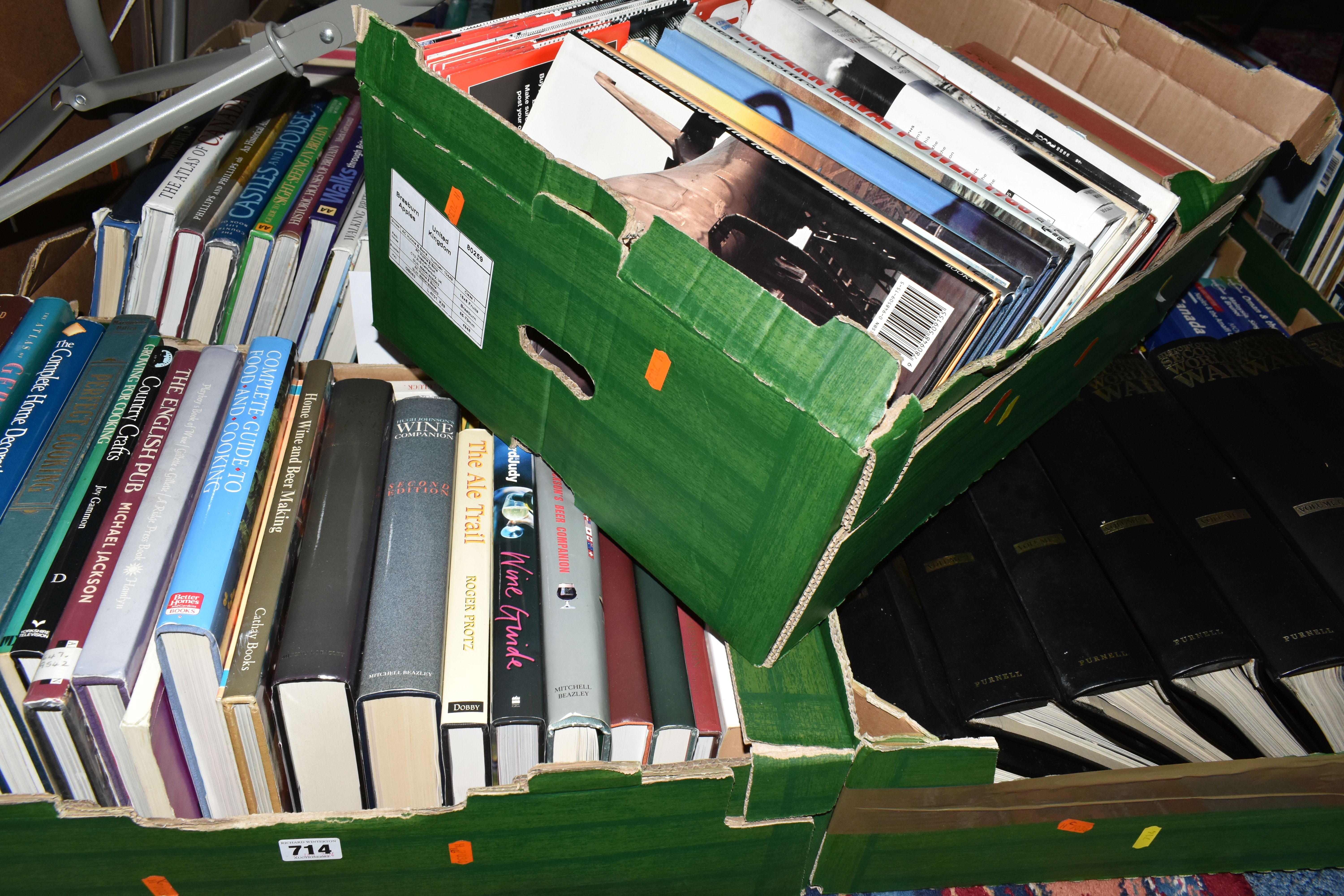 FIVE BOXES OF BOOKS & MAGAZINES containing approximately 110 miscellaneous book titles, mostly in
