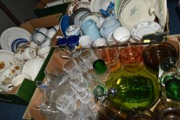 THREE BOXES OF ASSORTED CERAMICS AND GLASSWARE, to include a quantity of Royal Tudor ironstone '