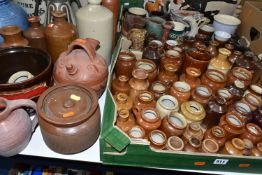 TWO BOXES AND LOOSE STONEWARE BOTTLES AND JARS, ETC, to include over seventy stoneware ink /