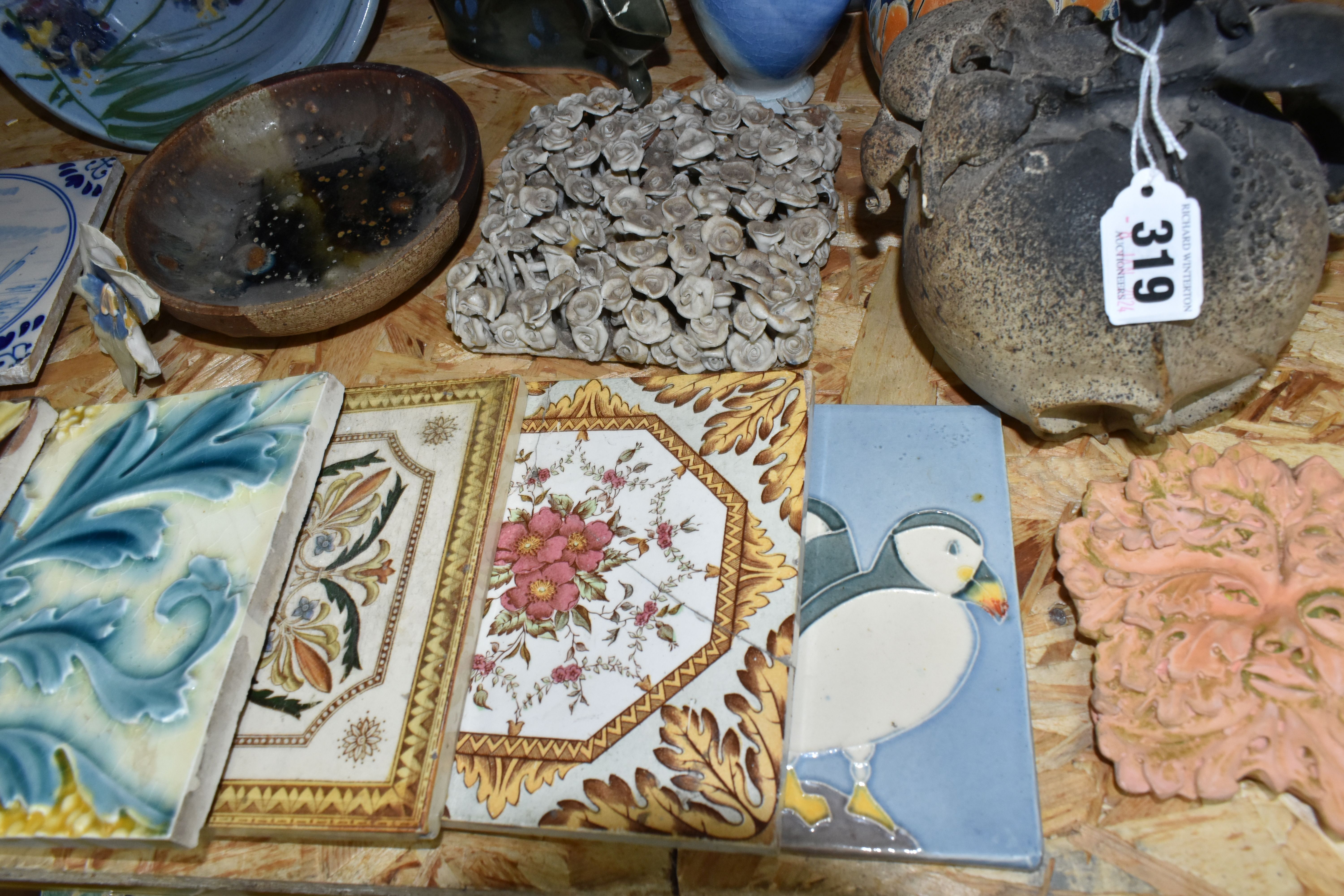 A COLLECTION OF 19TH AND EARLY 20TH CENTURY CERAMIC TILES AND CONTEMPORARY STUDIO POTTERY, - Image 4 of 19