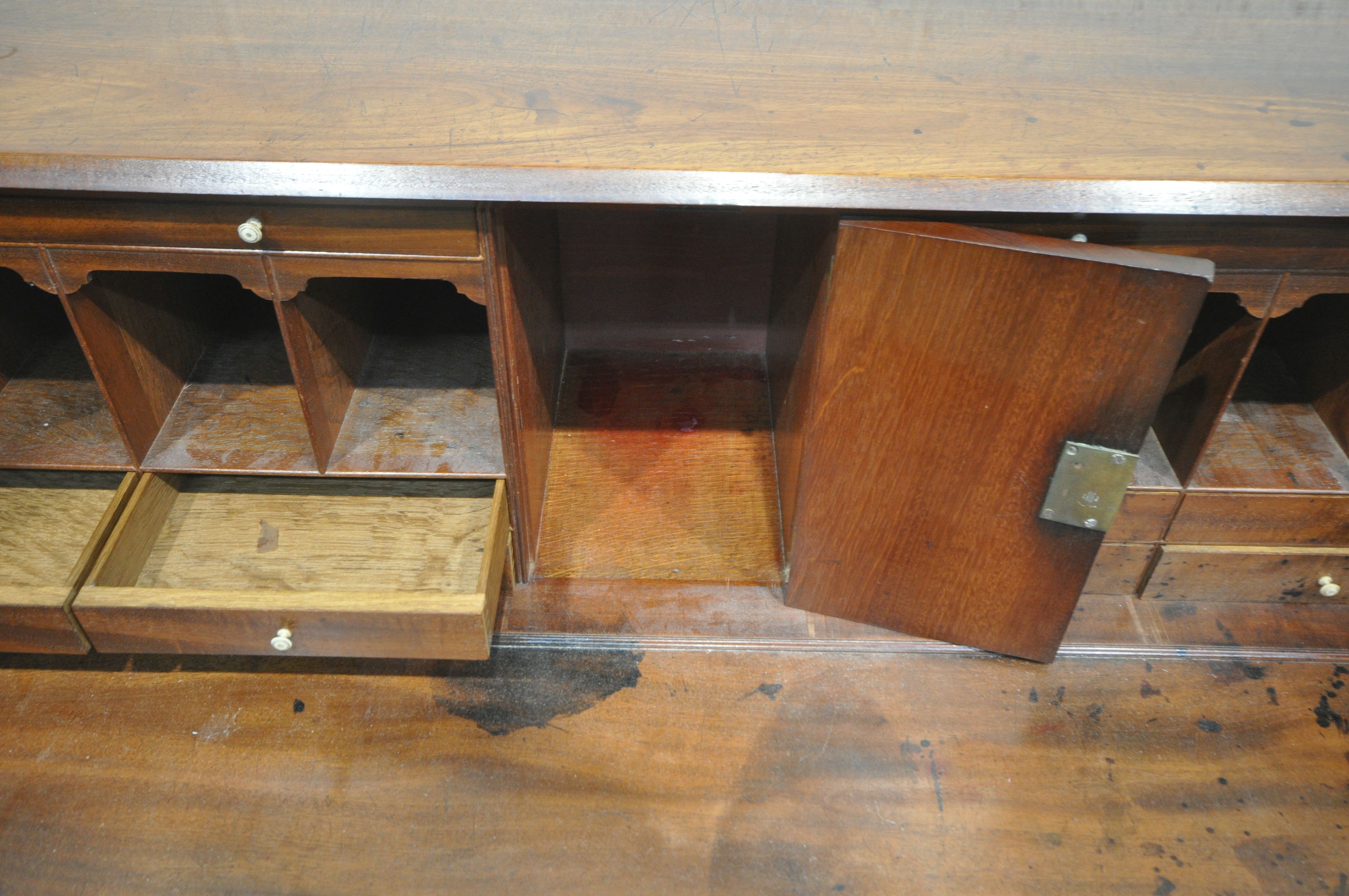 A GEORGIAN MAHOGANY BUREAU, the fall front door enclosing a fitted interior, above four drawers, - Image 5 of 6