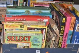 A QUANTITY OF ASSORTED JIGSAWS, BOARD GAMES AND PUZZLES ETC., assorted items from the 1960's onwards