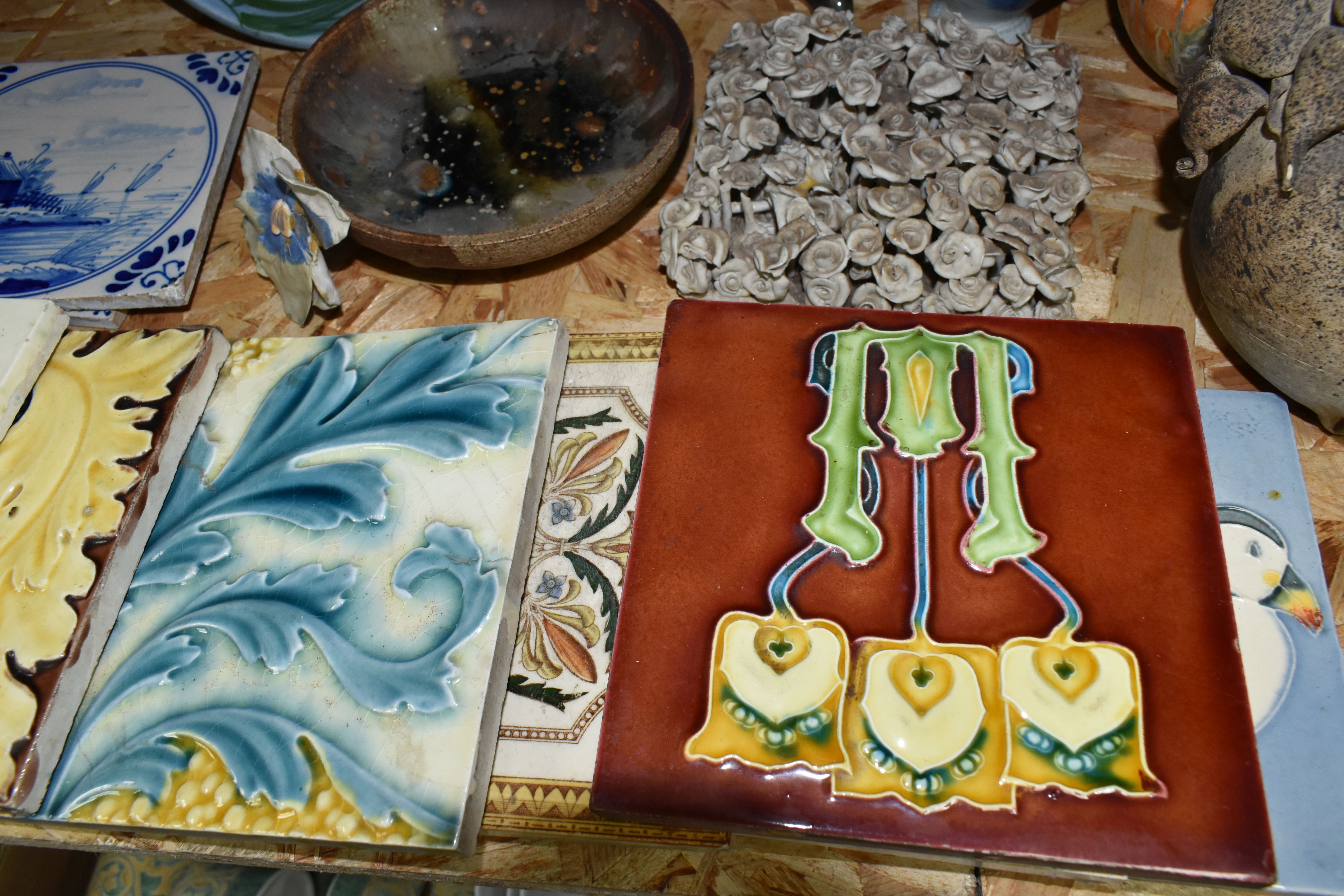 A COLLECTION OF 19TH AND EARLY 20TH CENTURY CERAMIC TILES AND CONTEMPORARY STUDIO POTTERY, - Image 3 of 19
