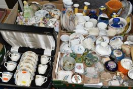THREE BOXES AND LOOSE CERAMICS AND GLASS, to include a boxed Grindley Cream Petal coffee set,