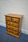 A SMALL PINE CHEST OF TWO SHORT OVER THREE LONG DRAWERS, width 49cm x depth 33cm x height 65cm (