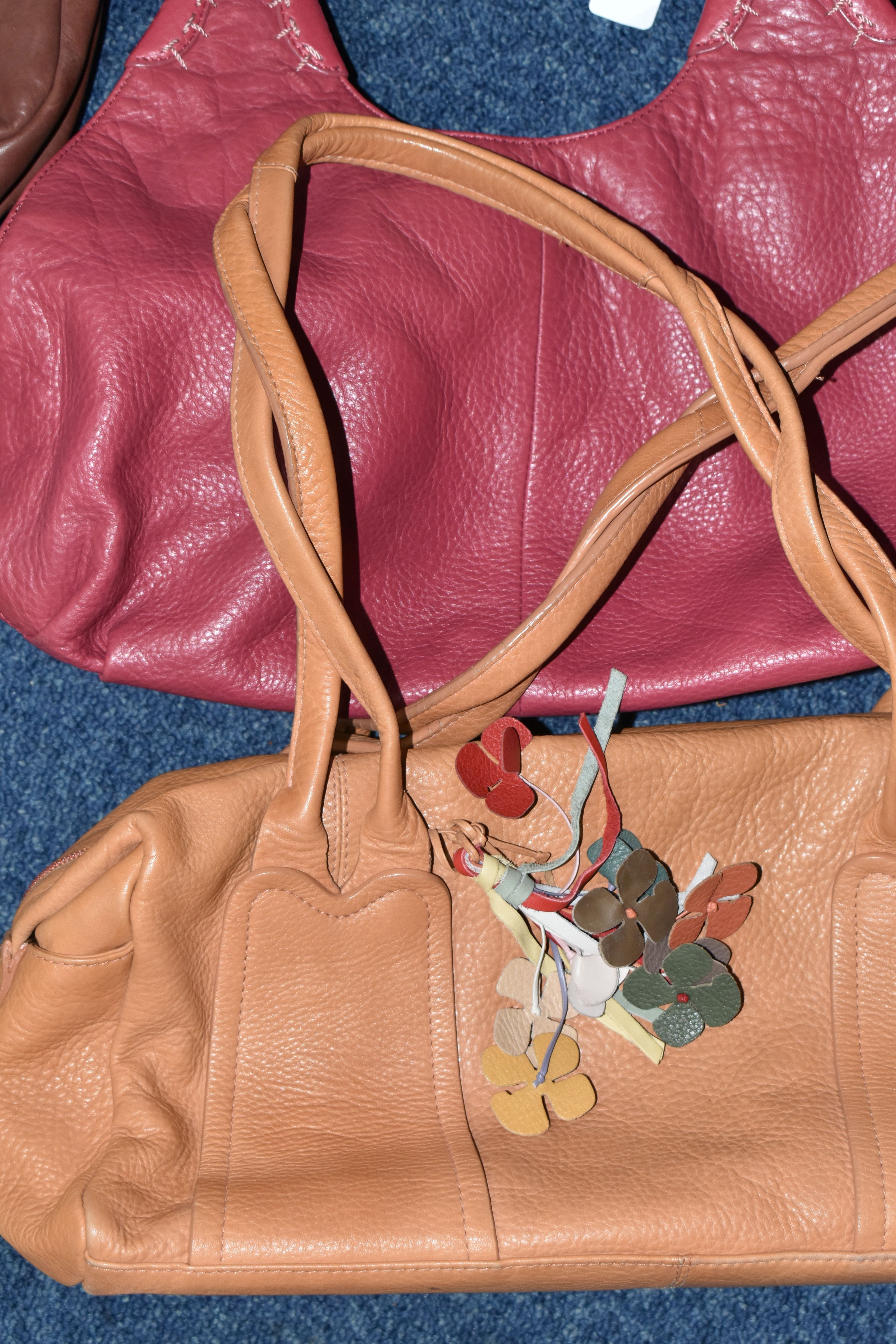 TWO TAN COLOURED RADLEY HANDBAGS, approximate widths 26cm and 36cm, together with a brown shoulder - Image 8 of 14
