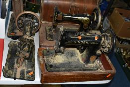 FOUR ANTIQUE SEWING MACHINES FOR SPARES OR REPAIR, comprising a Frister & Rossman machine lacking