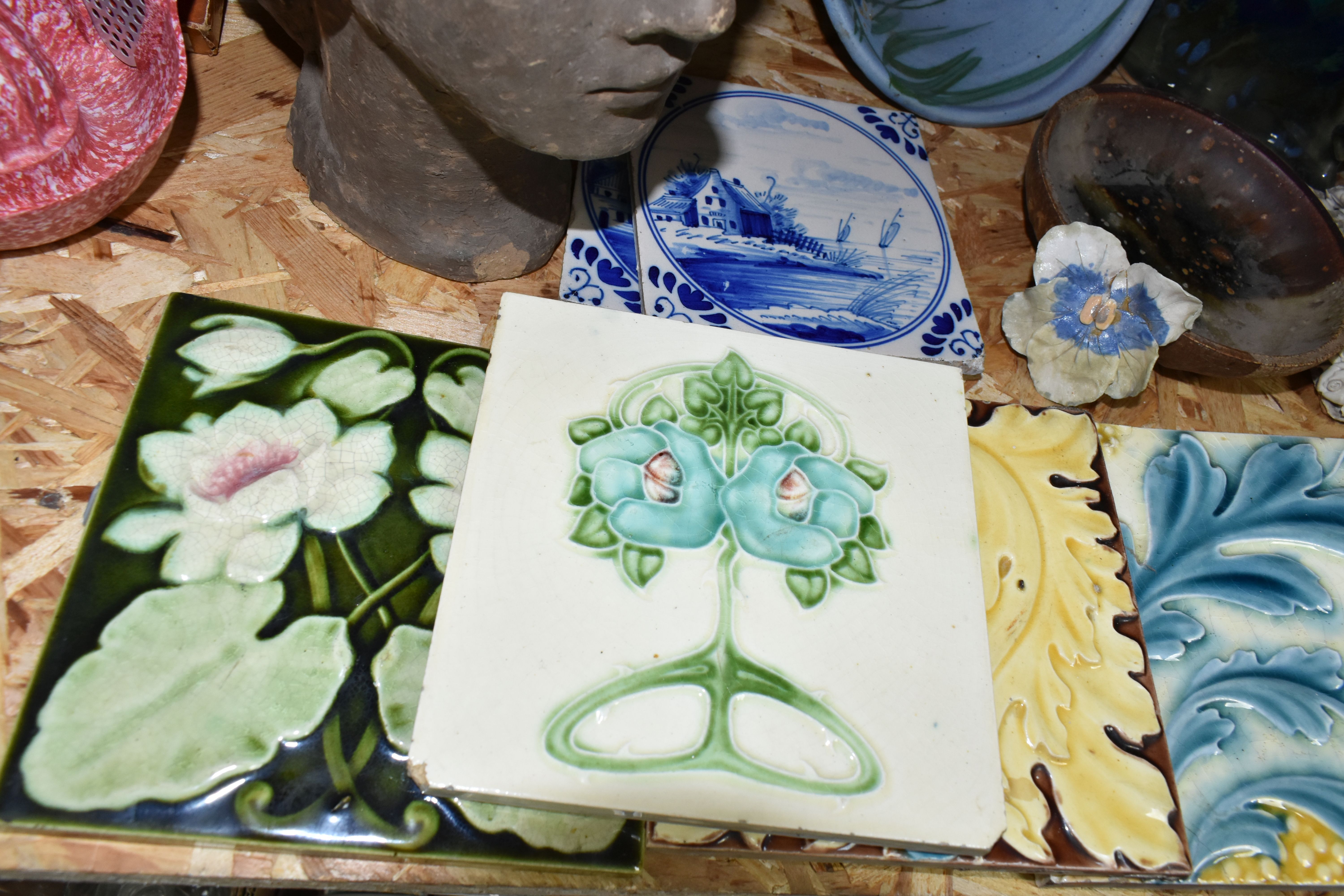 A COLLECTION OF 19TH AND EARLY 20TH CENTURY CERAMIC TILES AND CONTEMPORARY STUDIO POTTERY, - Image 2 of 19