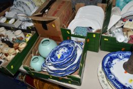 SIX BOXES AND LOOSE CERAMICS, to include a collection of vintage souvenir chalkware, Royal