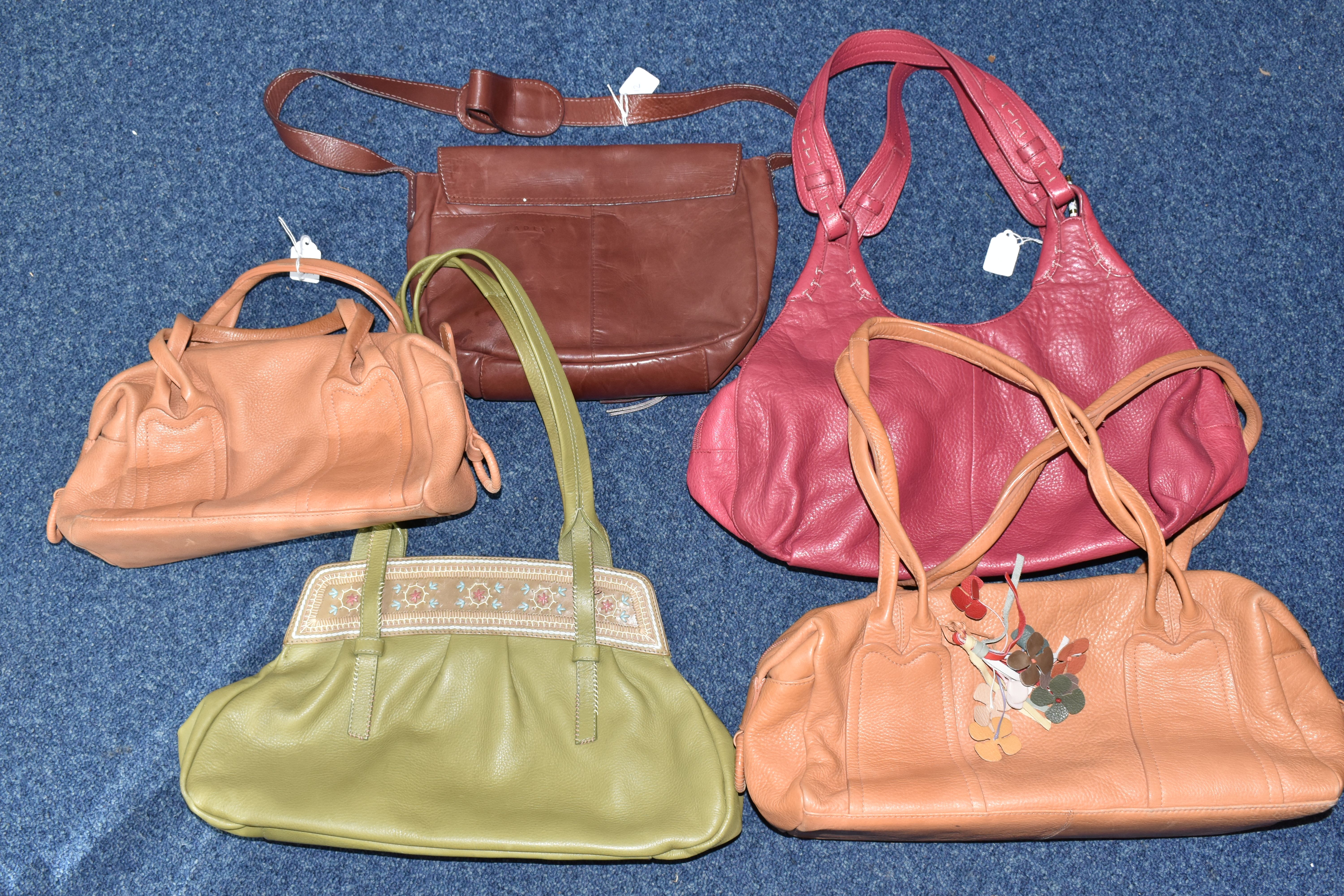 TWO TAN COLOURED RADLEY HANDBAGS, approximate widths 26cm and 36cm, together with a brown shoulder - Image 6 of 14