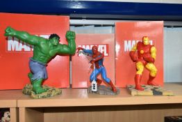 THREE BOXED ENESCO MARVEL FIGURES, comprising Marvel.com Spider Man A27599, Hulk A27601, Iron Man