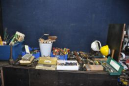 A COLLECTION OF TOOLS AND HARDWARE including a Black and Decker KD163E drill (PAT pass and working),