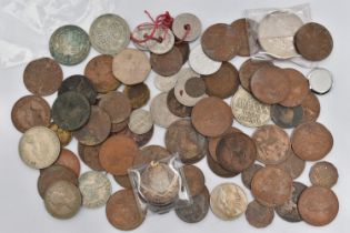 A SMALL BOX OF MAINLY UK COINAGE, to include a Swiss 1978 St Pierre Cathedrale Medal,Charles 80th