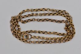 A YELLOW METAL CHAIN NECKLACE, a belcher link chain, fitted with a spring clasp, approximate