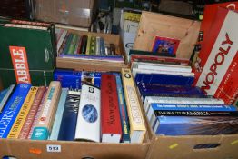 THREE BOXES OF BOOKS AND SUNDRY ITEMS, containing over fifty-five miscellaneous titles in hardback