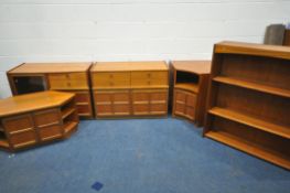 A SELECTION OF MID CENTURY TEAK FURNITURE, to include a Parker Knoll media cabinet, with a hinged