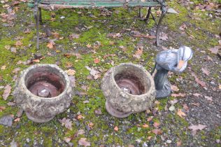 TWO MODERN COMPOSITE GARDEN PLANTERS constructed in two parts, with Acanthus leaf detailing,