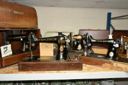 THREE VICTORIAN SINGER SEWING MACHINES, comprising a Singer Model 66K sewing machine, decorated with