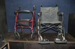 AN INVACARE DUO HD FOLDING WHEELCHAIR with two footrests and a Days travelator (2)
