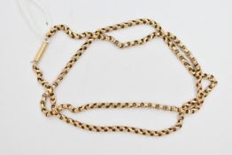 A LATE 19TH CENTURY YELLOW METAL CHAIN, designed as a plain polished chain, with barrel clasp,