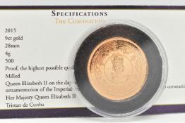 A QUEEN ELIZABETH II 2015 9ct PROOF GOLD DOUBLE CROWN COIN Tristan Da Cunha 4 grams, 500 mintage