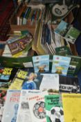 THREE BOXES OF SPORTING EPHEMERA to include Football books, International, cup and league match
