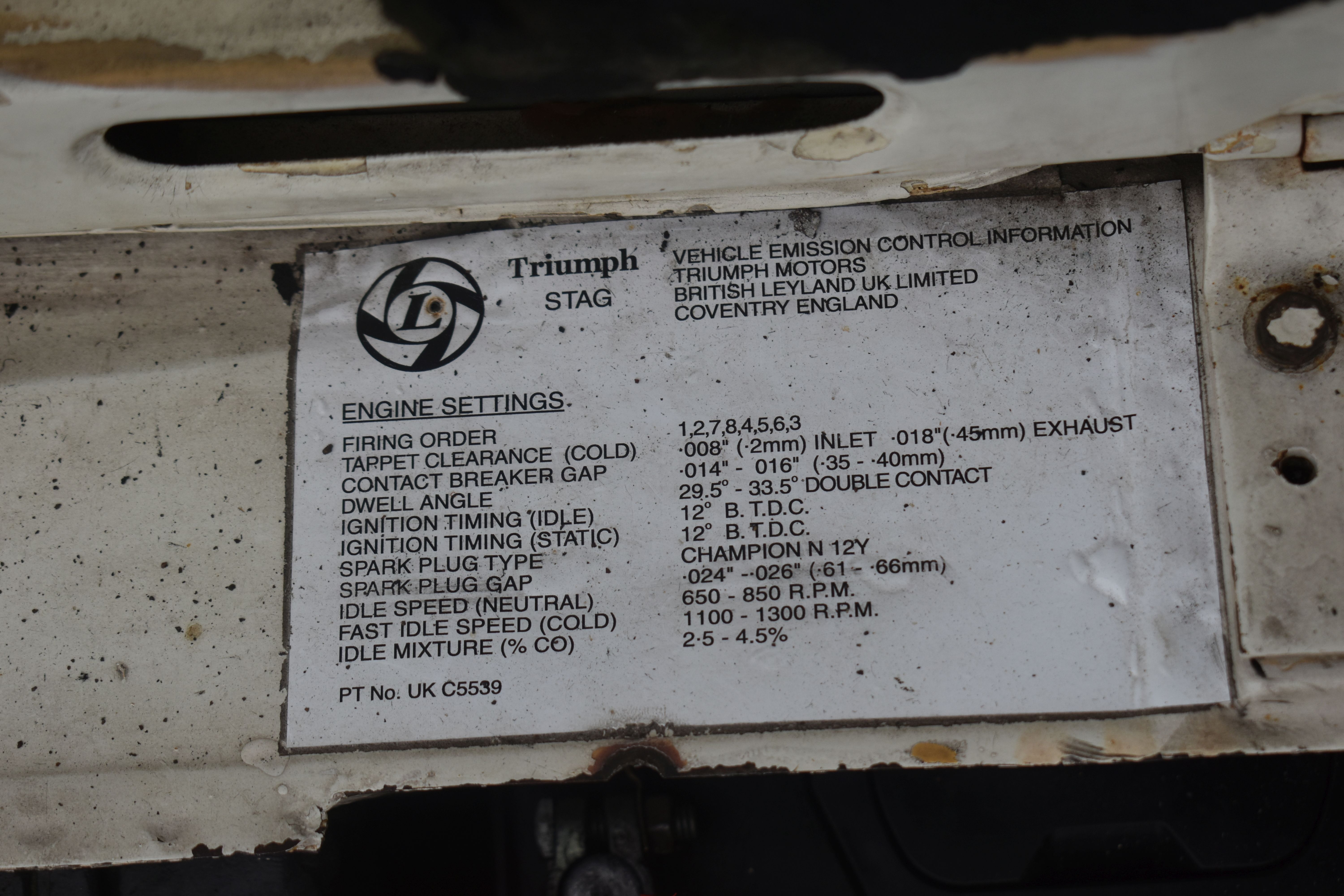 Stag Serial Number A 1974 TRIUMPH STAG CONVERTIBLE, REGISTRATION NUMBER JOJ 949N, finished ...