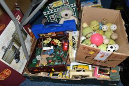 FOUR BOXES AND LOOSE TOYS AND GAMES, to include a boxed Lledo Brewing in Britain brewery set,