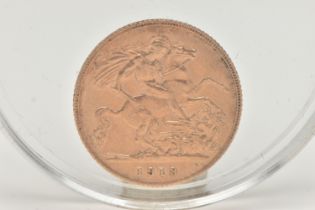 A GEORGE V 22CT GOLD HALF SOVEREIGN COIN, depicting George V obverse, George and the Dragon reverse,