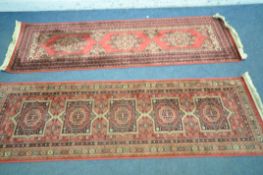 TWO RED 100% VISCOSE TABRIZ CARPET RUNNERS, 210cm x 65cm (condition report: ideal for a clean) (2)