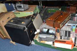 THREE BOXES OF CLASSICAL CDS, AUDIO AND FILM EQUIPMENT, to include an Aldis OI12 slide projector,
