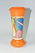 A CLARICE CLIFF 'BERRIES' PATTERN VASE, of tapering form with inverted rim and bulbous base, painted