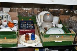 FIVE BOXES OF CERAMICS AND GLASSWARE, to include a Copeland Spode 'Newburyport' pattern tea set, a
