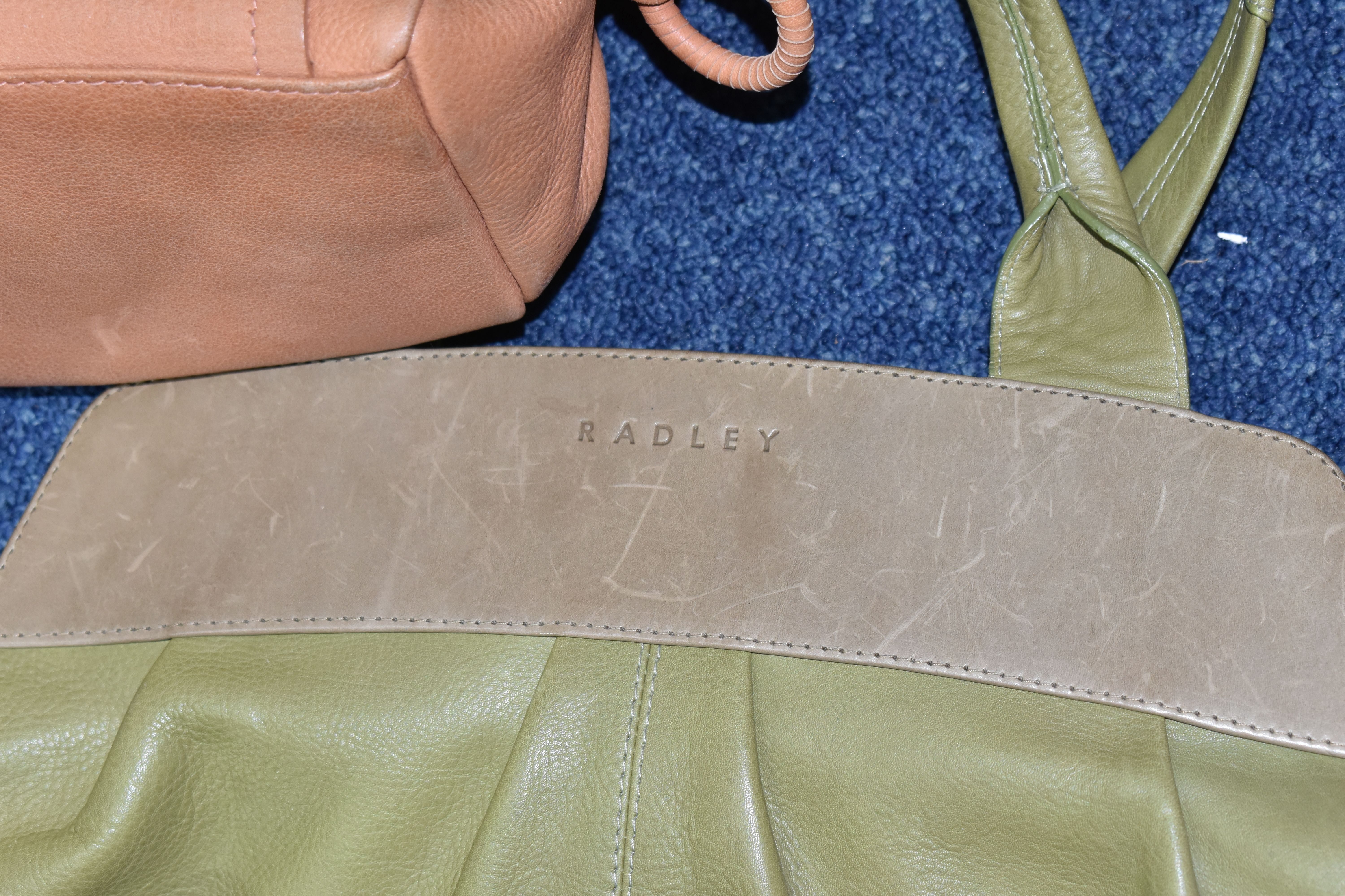 TWO TAN COLOURED RADLEY HANDBAGS, approximate widths 26cm and 36cm, together with a brown shoulder - Image 3 of 14