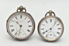 TWO OPEN FACE POCKET WATCHES, the first a key wound movement, white dial signed 'The Express English