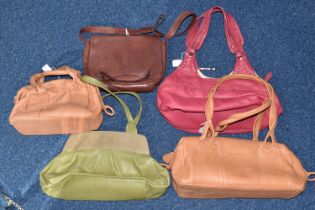 TWO TAN COLOURED RADLEY HANDBAGS, approximate widths 26cm and 36cm, together with a brown shoulder
