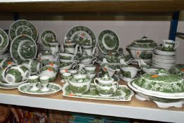 A LARGE QUANTITY OF ADAMS GREEN AND WHITE 'ENGLISH SCENIC' PATTERN DINNERWARE, comprising two