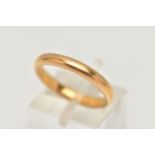 A 22CT GOLD BAND RING, polished band, approximate band width 3.1mm, hallmarked 22ct Birmingham, ring